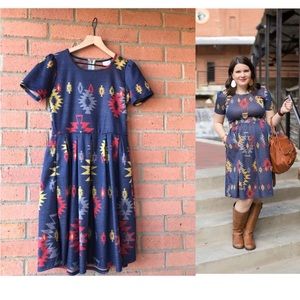 LuLaRoe Amelia Dress in Blue Aztec (M)
